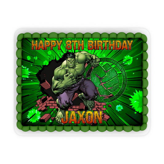 Rectangle Personalized Cake Images with Incredible Hulk design