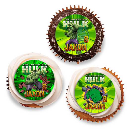 Personalized Incredible Hulk Cupcakes Toppers for birthdays