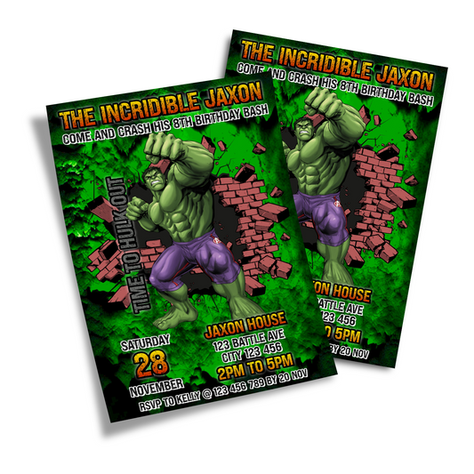 Personalized Birthday Card Invitations with Incredible Hulk theme