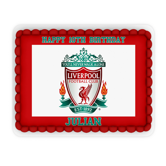 Rectangle-shaped Liverpool FC personalized cake images