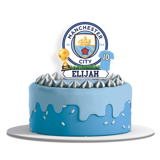 Manchester City FC themed personalized cake toppers