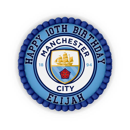 Round-shaped Manchester City FC personalized cake images