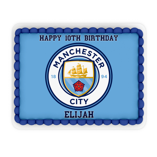 Rectangle-shaped Manchester City FC personalized cake images