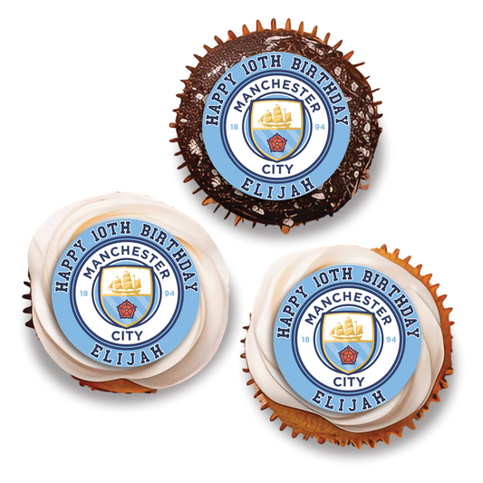 Manchester City FC themed personalized cupcakes toppers