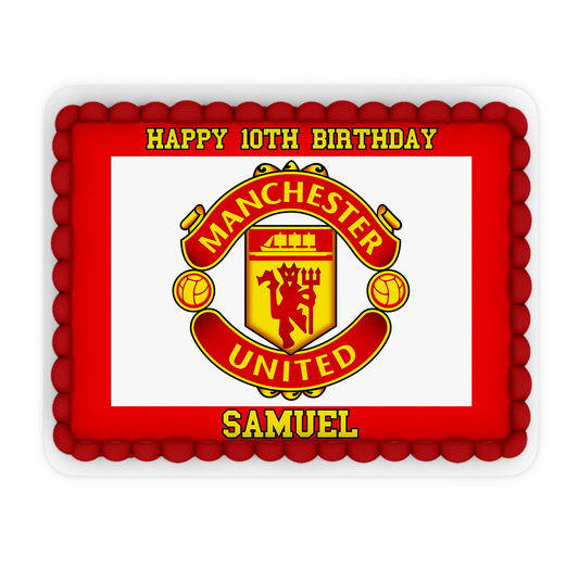 Rectangle-shaped Manchester United FC personalized cake images
