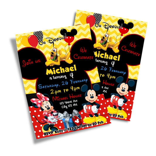 Personalized Birthday Card Invitations featuring Mickey & Minnie Mouse