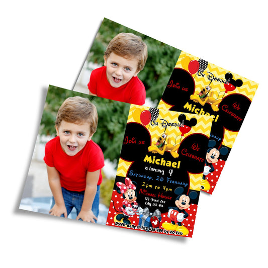 Personalized Photo Card Invitations with Mickey & Minnie Mouse theme