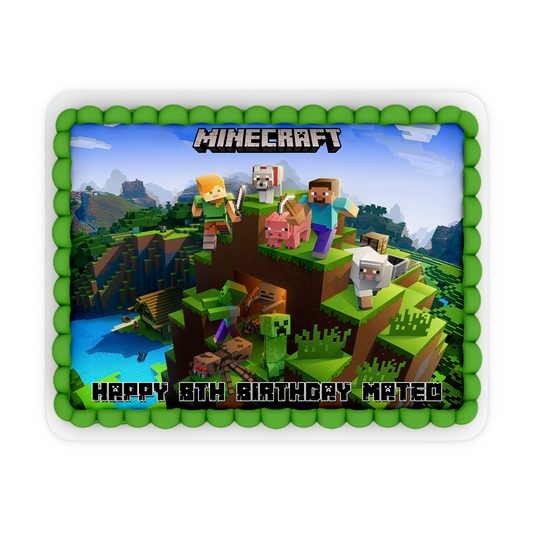 Rectangle Minecraft Personalized Cake Images adding a touch of Minecraft magic