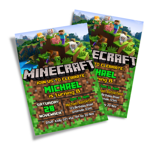 Minecraft Personalized Birthday Card Invitations for a stylish start to your party