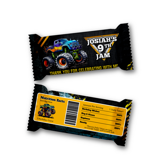 Monster Jam label for Rice Krispies treats and candy bar