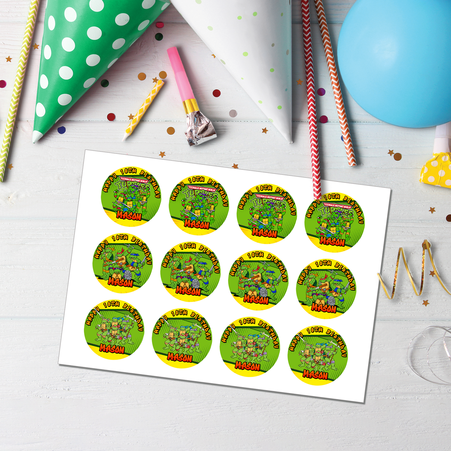 Teenage Mutant Ninja Turtles Personalized Cupcakes Toppers for a Fun-filled Birthday
