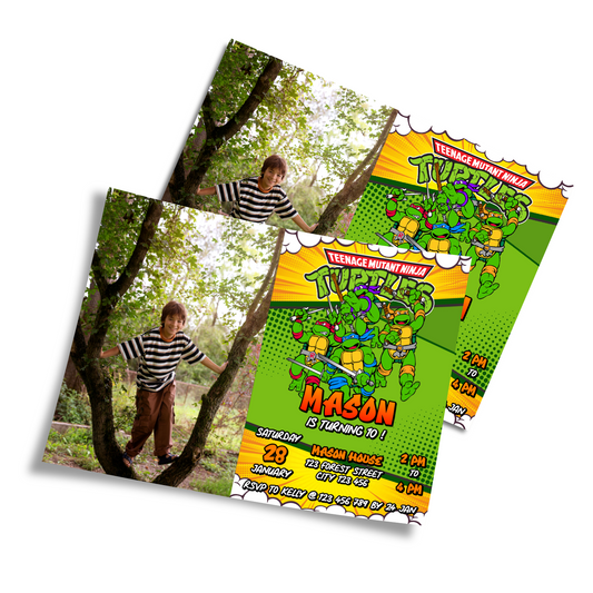 Personalized Teenage Mutant Ninja Turtles photo card invitations