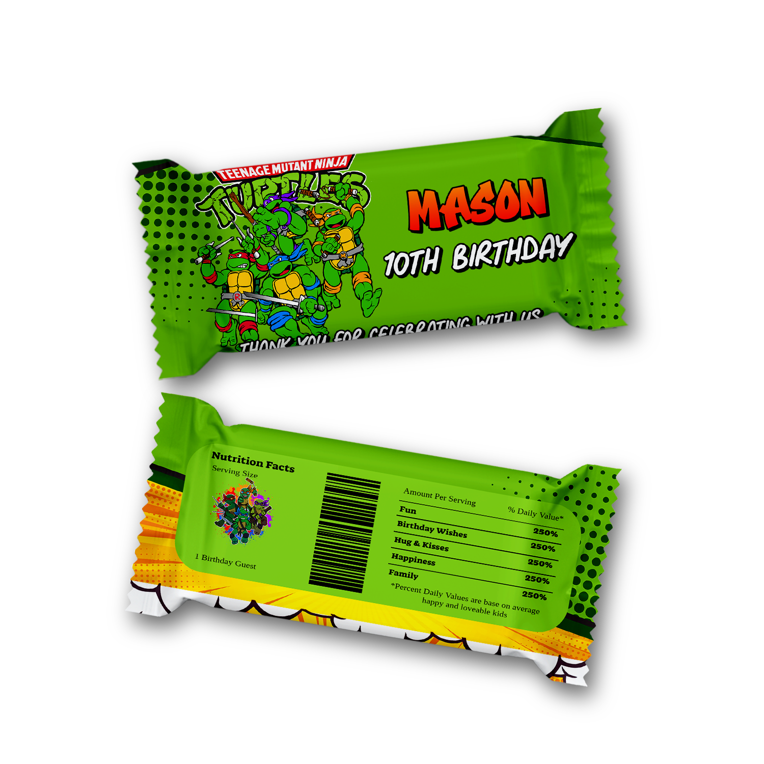 Teenage Mutant Ninja Turtles Rice Krispies treats label and candy bar label