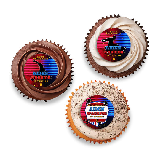 Ninja Warrior themed personalized cupcakes toppers