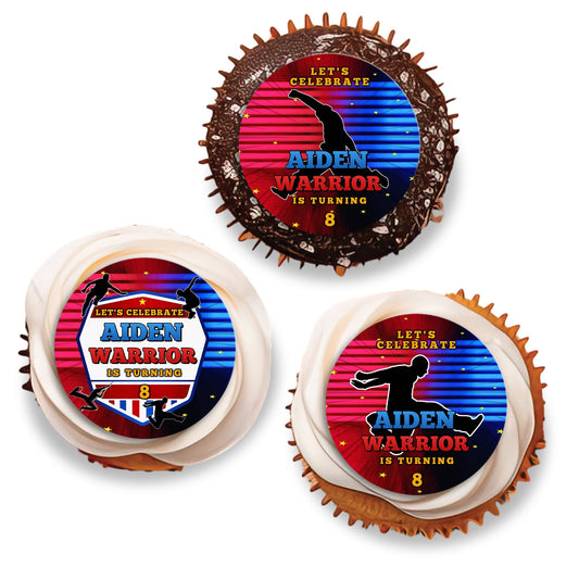 Ninja Warrior themed personalized cupcakes toppers