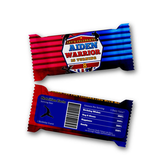Ninja Warrior themed Rice Krispies treats label and candy bar label