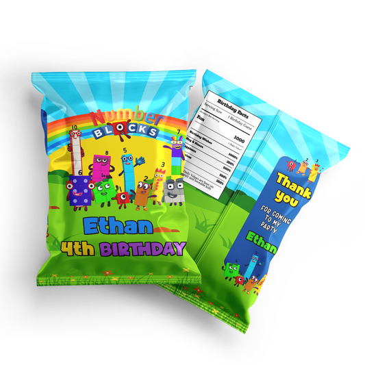 Personalized Chips Bag Labels with NumberBlocks Theme