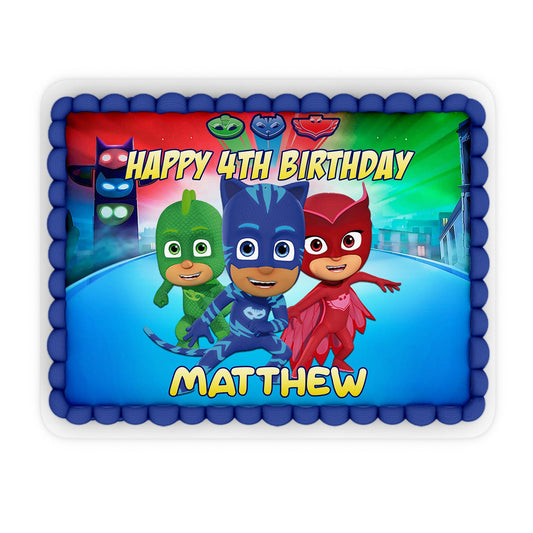 Rectangle Personalized PJ Masks Cake Images for Special Events