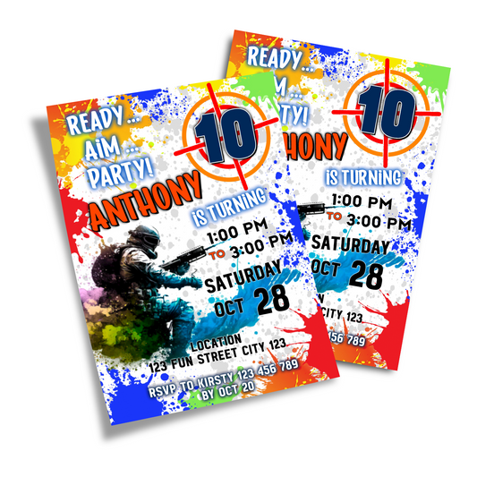 Personalized Birthday Card Invitations for Paint Ball Games