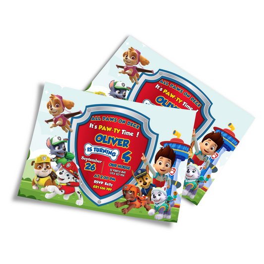 Personalized Birthday Card Invitations with Paw Patrol illustrations