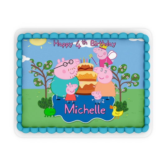 Rectangle Personalized Cake Images with Peppa Pig design