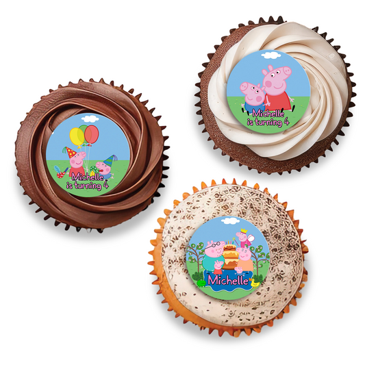 Peppa Pig themed Personalized Cupcakes Toppers