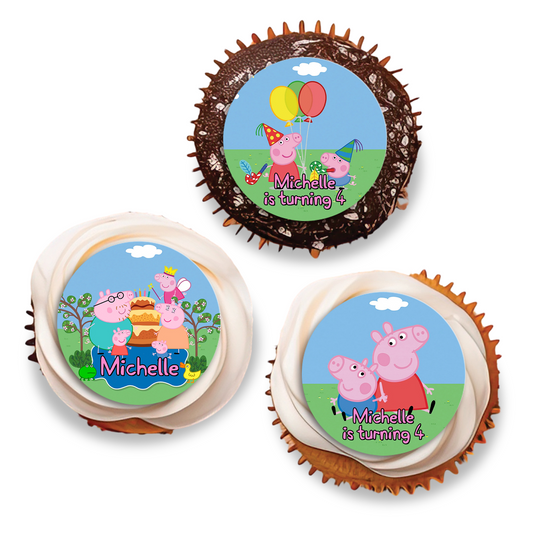 Peppa Pig themed Personalized Cupcakes Toppers