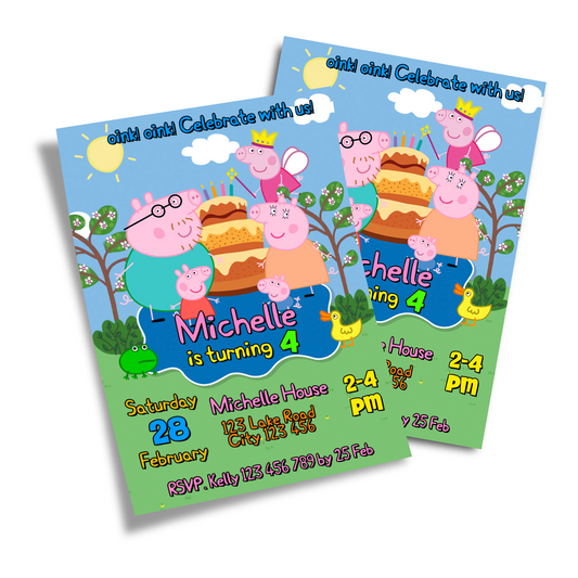 Personalized Birthday Card Invitations with Peppa Pig illustrations