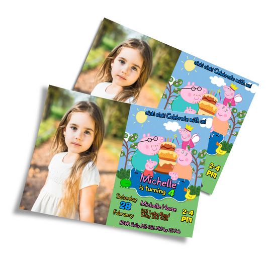 Personalized Photo Card Invitations featuring Peppa Pig