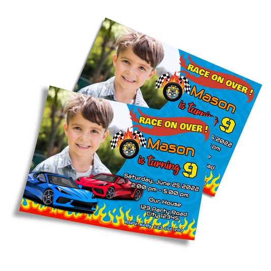 Personalized Photo Card Invitations for Race Car, Hotwheels, Nascar Games