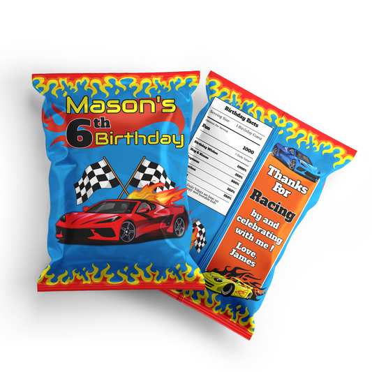Chips Bag Label for Race Car, Hotwheels, Nascar Games