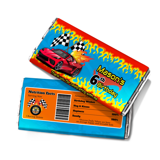1.55oz Hershey’s Chocolate Label for Race Car, Hotwheels, Nascar Games