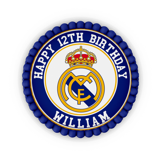 Round-shaped Real Madrid CF personalized cake images