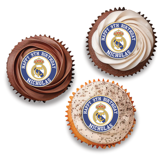 Real Madrid CF themed personalized cupcakes toppers