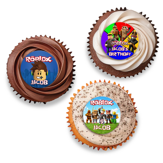 Roblox themed personalized cupcakes toppers