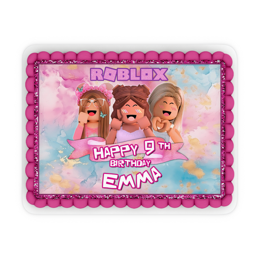 Rectangle shaped Roblox personalized cake images