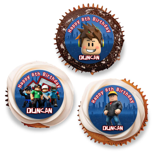 Roblox themed personalized cupcakes toppers