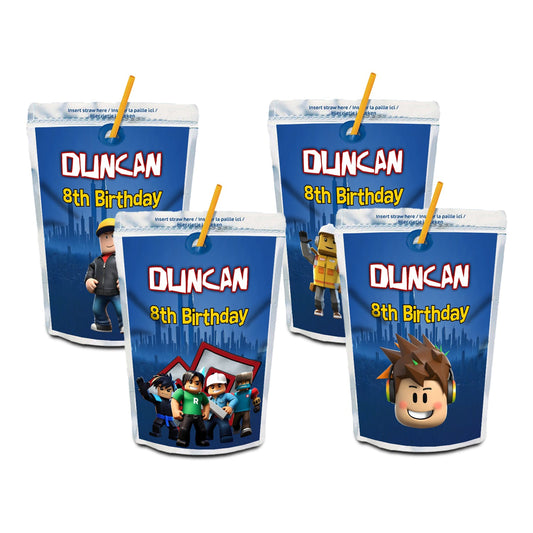Roblox themed juice pouch label