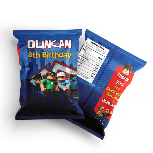 Roblox themed chips bag label