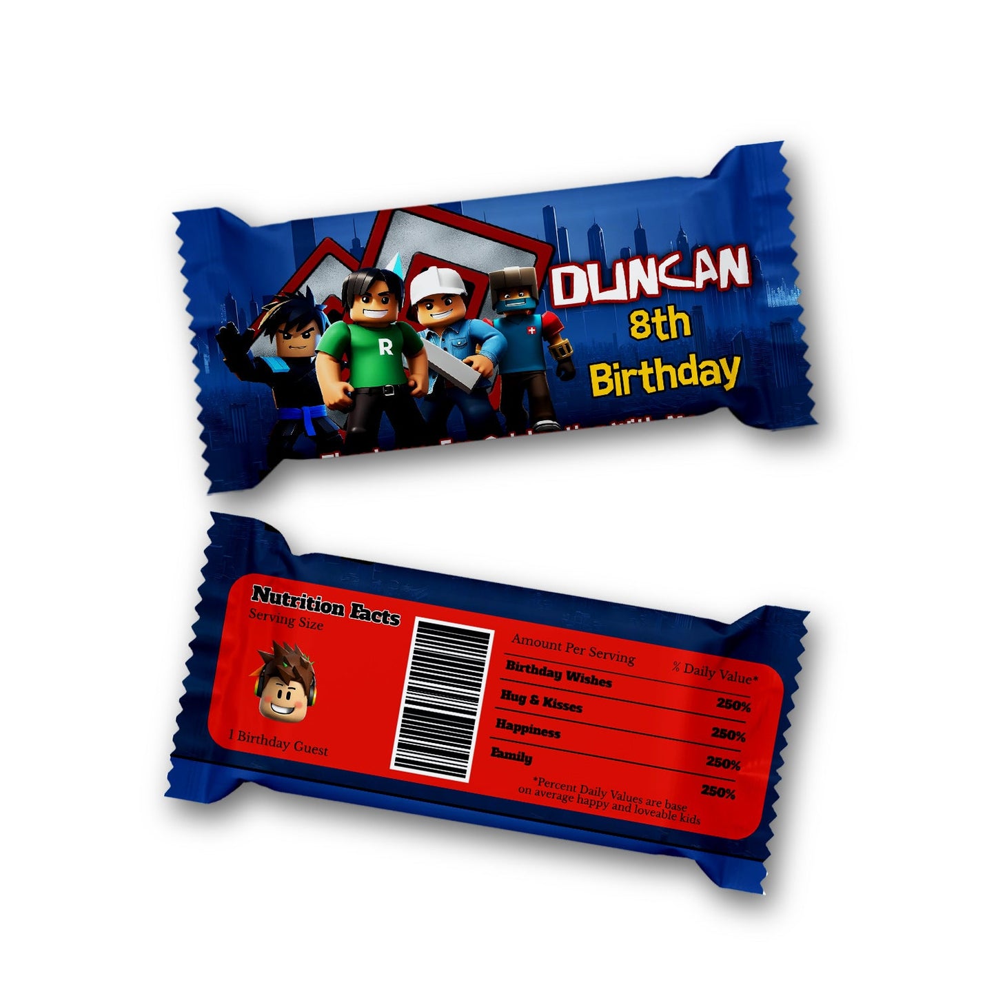 Roblox themed Rice Krispies treats label and candy bar label