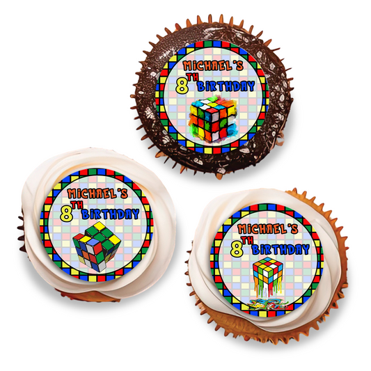 Personalized Cupcakes Toppers for Rubiks, Rubik Cube