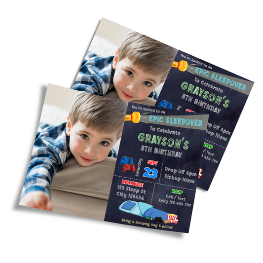 Personalized Photo Card Invitations for a Sleepover Party