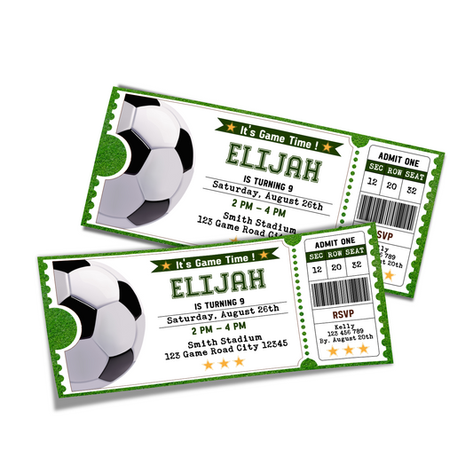 Personalized Soccer Birthday Ticket Invitations