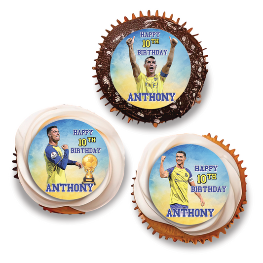 Personalized cupcakes toppers with Cristiano Ronaldo design