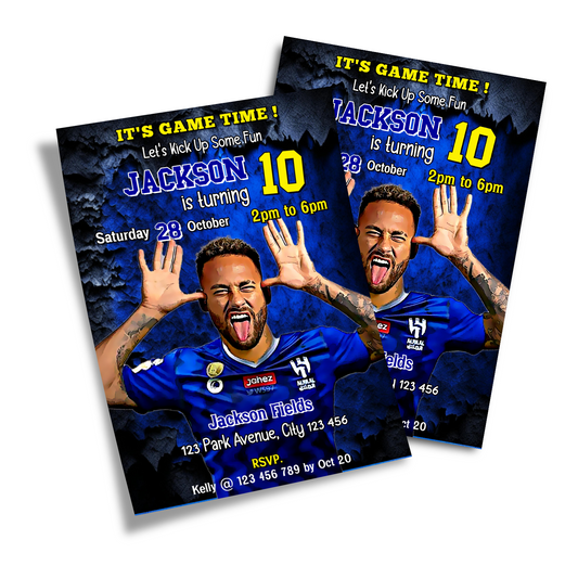 Personalized birthday card invitations featuring Neymar
