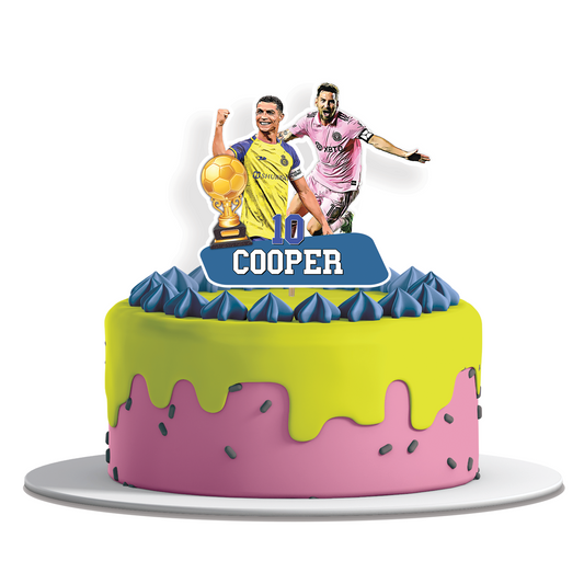 Personalized cake toppers featuring Messi & Ronaldo