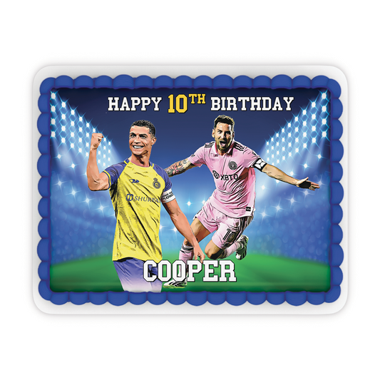 Rectangle personalized cake images featuring Messi & Ronaldo