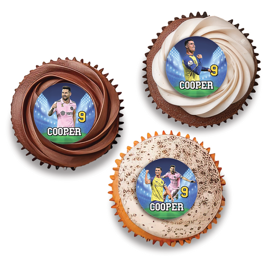 Personalized cupcakes toppers with Messi & Ronaldo design