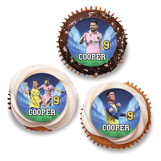Personalized cupcakes toppers with Messi & Ronaldo design