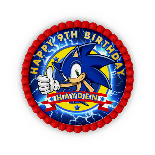 Round Sonic The Hedgehog personalized cake images